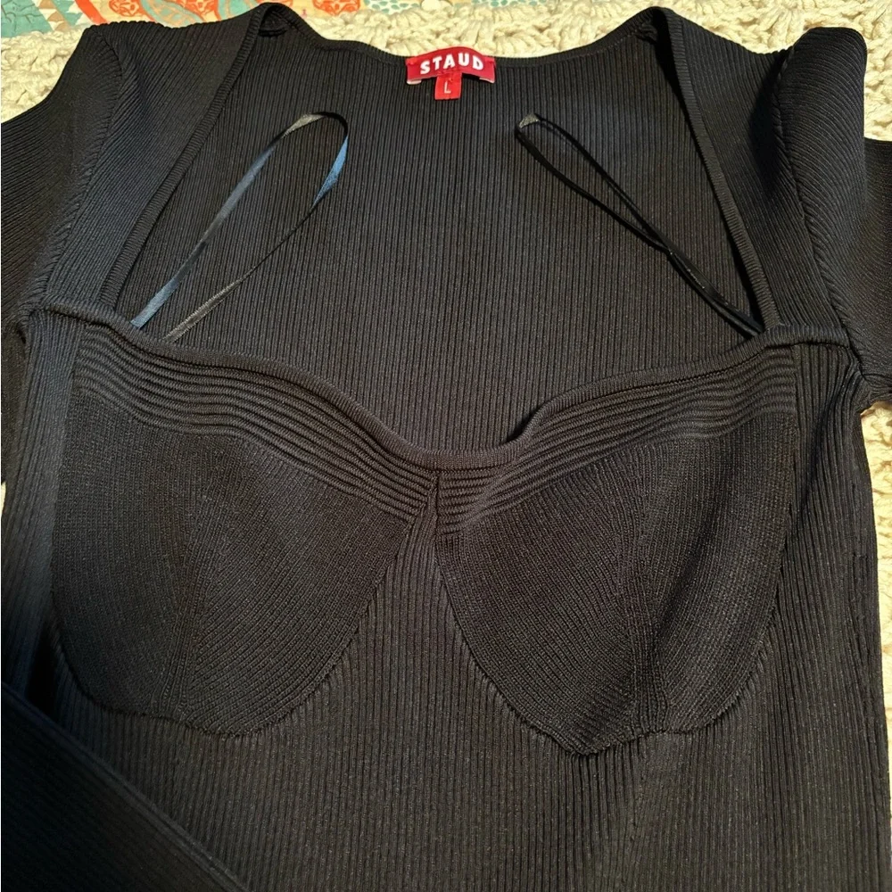 STAUD Classic Black Long Sleeve Dress Large - Picture 4 of 10